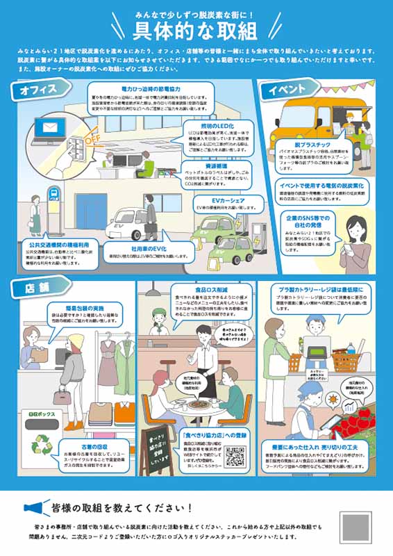 みなとみらい21における脱炭素化に向けた啓発チラシ